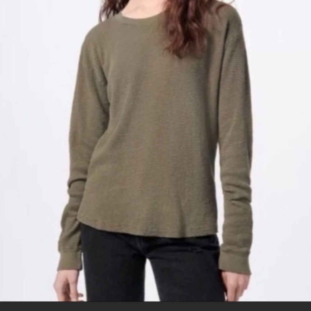 Re/Done Olive Green Long Sleeve Waffle Knit Tee